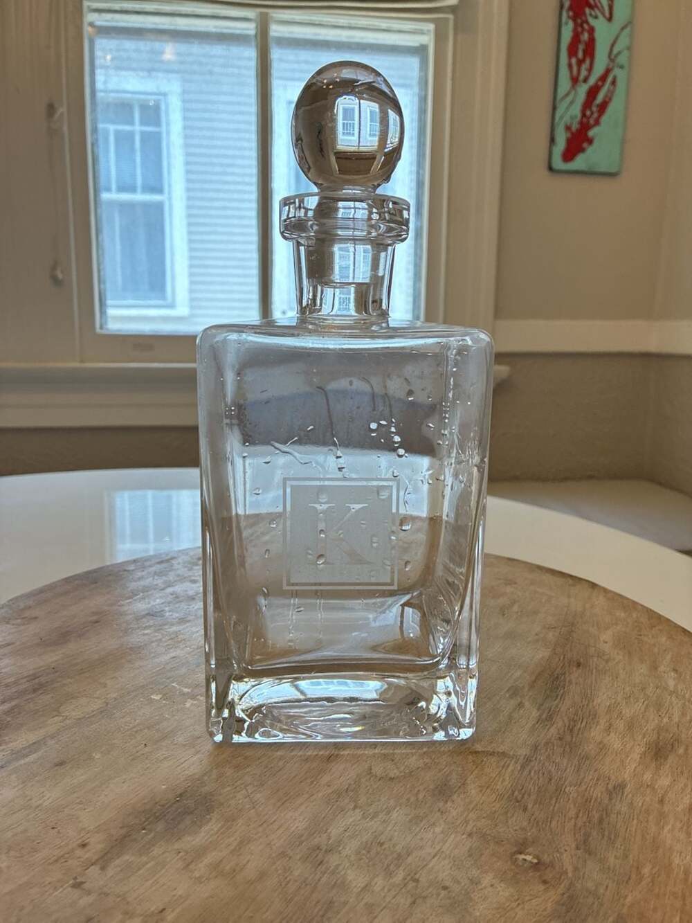 Pottery Barn Monogrammed Initial K Square Glass Whiskey Decanter